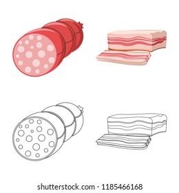 Vector illustration of meat and ham sign. Collection of meat and cooking stock symbol for web.