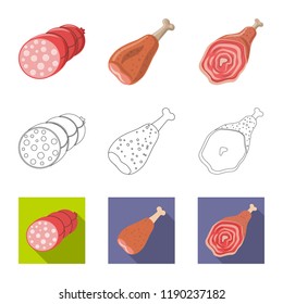 Vector illustration of meat and ham sign. Collection of meat and cooking stock symbol for web.