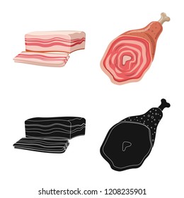 Vector illustration of meat and ham sign. Set of meat and cooking stock vector illustration.