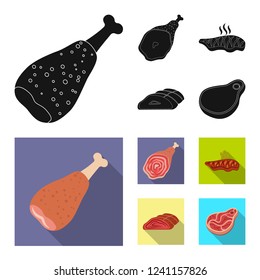 Vector illustration of meat and ham sign. Collection of meat and cooking stock vector illustration.