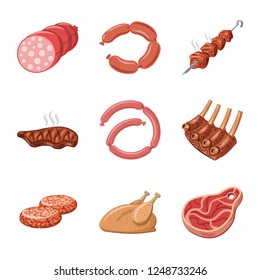 Vector illustration of meat and ham sign. Collection of meat and cooking stock symbol for web.