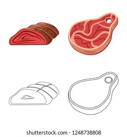 Vector illustration of meat and ham sign. Set of meat and cooking stock vector illustration.