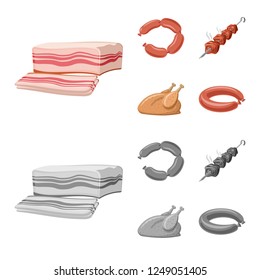 Vector illustration of meat and ham sign. Collection of meat and cooking vector icon for stock.