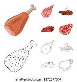 Vector illustration of meat and ham sign. Set of meat and cooking stock symbol for web.