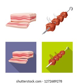 Vector illustration of meat and ham sign. Set of meat and cooking stock symbol for web.