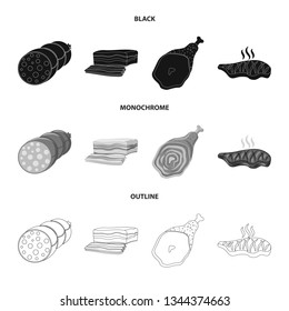 Vector illustration of meat and ham sign. Set of meat and cooking stock vector illustration.