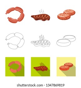 Vector illustration of meat and ham sign. Set of meat and cooking stock vector illustration.