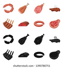 Vector illustration of meat and ham sign. Collection of meat and cooking stock vector illustration.