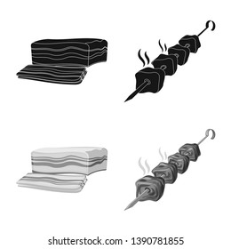Vector illustration of meat and ham sign. Set of meat and cooking stock vector illustration.