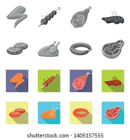 Vector illustration of meat and ham sign. Set of meat and cooking vector icon for stock.