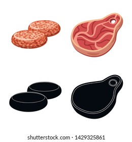 Vector illustration of meat and ham sign. Set of meat and cooking stock vector illustration.