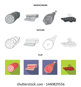 Vector illustration of meat and ham sign. Collection of meat and cooking stock vector illustration.