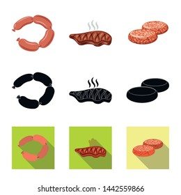 Vector illustration of meat and ham sign. Set of meat and cooking stock vector illustration.