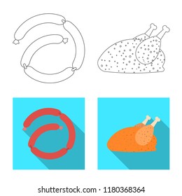 Vector illustration of meat and ham symbol. Set of meat and cooking stock vector illustration.