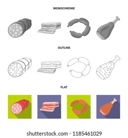 Vector illustration of meat and ham symbol. Set of meat and cooking stock vector illustration.