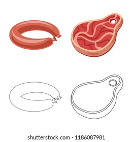 Vector illustration of meat and ham symbol. Collection of meat and cooking stock symbol for web.