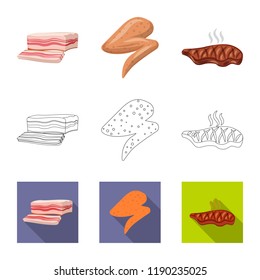 Vector illustration of meat and ham symbol. Collection of meat and cooking stock symbol for web.