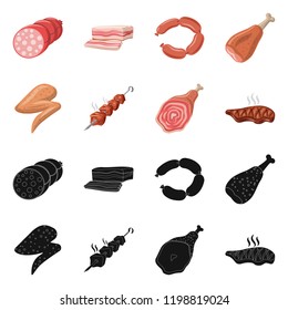 Vector illustration of meat and ham symbol. Collection of meat and cooking stock symbol for web.