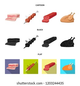 Vector illustration of meat and ham symbol. Set of meat and cooking stock vector illustration.