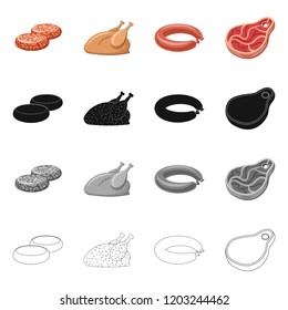 Vector illustration of meat and ham symbol. Set of meat and cooking stock symbol for web.