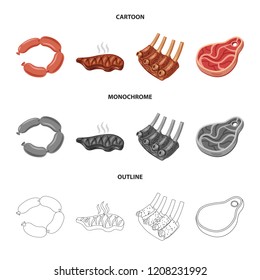 Vector illustration of meat and ham symbol. Collection of meat and cooking stock symbol for web.