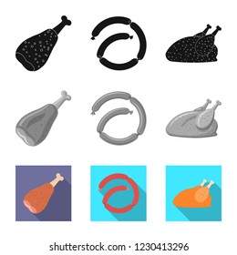 Vector illustration of meat and ham symbol. Set of meat and cooking stock vector illustration.