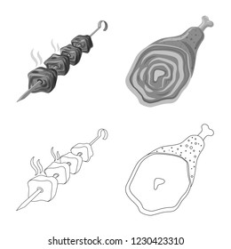 Vector illustration of meat and ham symbol. Set of meat and cooking stock vector illustration.