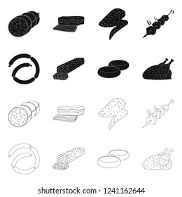 Vector illustration of meat and ham symbol. Collection of meat and cooking stock symbol for web.