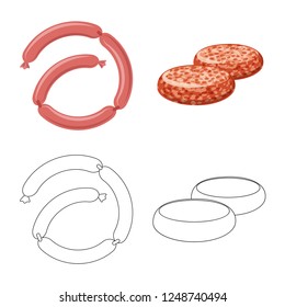 Vector illustration of meat and ham symbol. Collection of meat and cooking stock vector illustration.