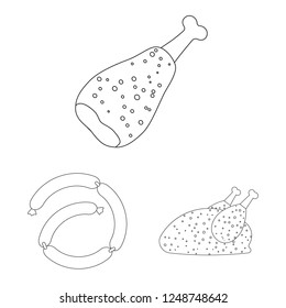 Vector illustration of meat and ham symbol. Collection of meat and cooking stock symbol for web.