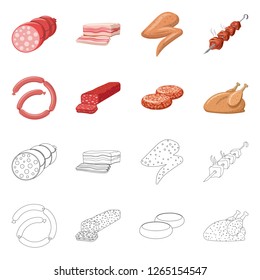 Vector illustration of meat and ham symbol. Set of meat and cooking stock symbol for web.