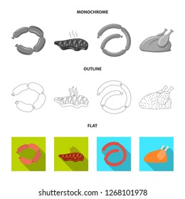 Vector illustration of meat and ham symbol. Collection of meat and cooking stock vector illustration.