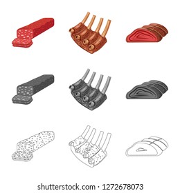 Vector illustration of meat and ham symbol. Collection of meat and cooking vector icon for stock.