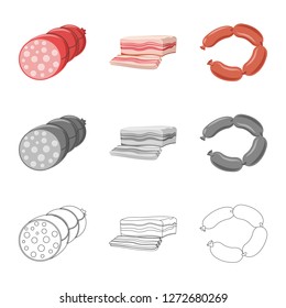 Vector illustration of meat and ham symbol. Collection of meat and cooking vector icon for stock.