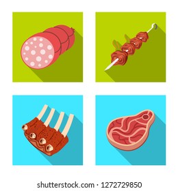 Vector illustration of meat and ham symbol. Set of meat and cooking stock vector illustration.