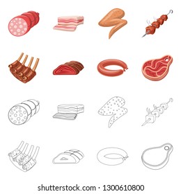 Vector illustration of meat and ham symbol. Set of meat and cooking stock vector illustration.