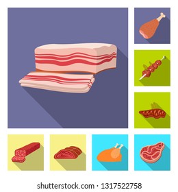 Vector illustration of meat and ham symbol. Set of meat and cooking vector icon for stock.