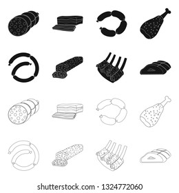 Vector illustration of meat and ham symbol. Collection of meat and cooking stock symbol for web.