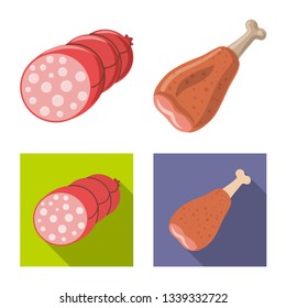 Vector illustration of meat and ham symbol. Collection of meat and cooking stock symbol for web.
