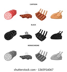 Vector illustration of meat and ham symbol. Collection of meat and cooking stock symbol for web.