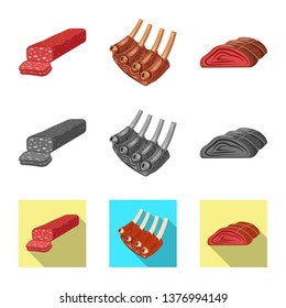 Vector illustration of meat and ham symbol. Set of meat and cooking stock symbol for web.