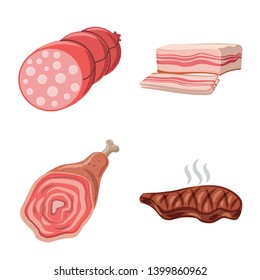 Vector illustration of meat and ham symbol. Collection of meat and cooking stock symbol for web.