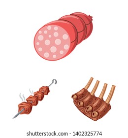 Vector illustration of meat and ham symbol. Collection of meat and cooking stock symbol for web.