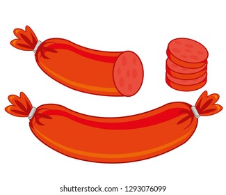 Vector illustration of the meat hot dogs on white background is insulated