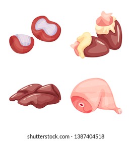 Vector illustration of meat and raw icon. Set of meat and grilled stock symbol for web.