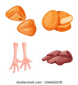 Vector illustration of meat and raw sign. Set of meat and grilled vector icon for stock.