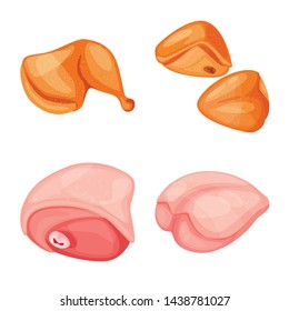 Vector illustration of meat and raw symbol. Set of meat and grilled vector icon for stock.