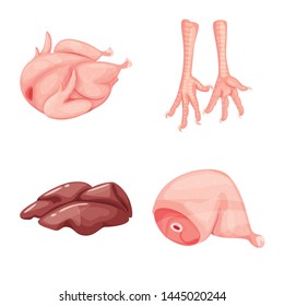 Vector illustration of meat and raw symbol. Collection of meat and grilled stock symbol for web.