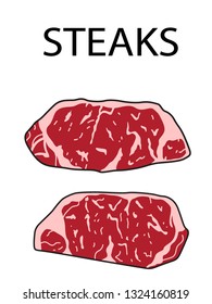 Vector illustration of meat steaks in simple modern style. Picture for food, diet, cooking or biological concept. Ingredient of KETO diet