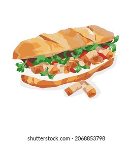 Vector Illustration of a Meat, Vegetables and Big Meat Sandwich